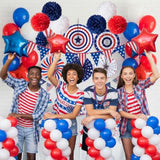 4Th Of July Decorations Sef Of Red White Blue Hanging Paper Fans Hanging Swirls Usa Flag Pennant And Pom Poms Red Blue Star Mylar Balloons For Patriotic Independence Day Decorations
