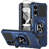 For Cricket Icon 6 Phone Case/At&T Verge Case With Tempered Glass Screen Protector,Military Grade Heavy Duty Shockproof Protective Cover,With Ring Kickstand (Cricket Icon 6, Blue)