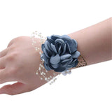 Rose Wedding Wrist Corsage And Boutonniere Set Party Prom Hand Ribbon Flower Suit Decor (Gray Blue)