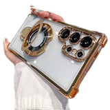 Samsung Galaxy S25 Ultra Clear Case with Magnetic Ring Stand, Compatible with MagSafe Shockproof Plating Soft Case Camera Lens Protector Thin Phone Cover for S25 Ultra 6.9 Inch Gold