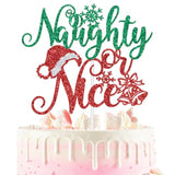 Red & Green Glitter "Naughty or Nice" Cake Topper Holiday & NYE Party Decor