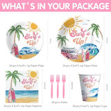 Surfs Up Birthday Plates And Napkin Party Decorations Tableware Girls - Pink Surf Party Supplies, Plate, Cup, Napkin, Fork, Summer Hawaiian Beach Wave Surfing Birthday Decorations | Serve 24