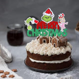Glitter Green Merry Christmas Cake Topper Hand Pick Party Decor