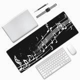 Laptop Mouse Pad Music Symbol Notes On Black Desk Mat With Stitched Edges 31.5X 11.8 Inch Non-Slip Large Keyboard Rubber Writing Table Mat For Office Home