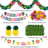 Hawaiian Party Decorations, Luau Birthday Party Decorations Hawaiian Birthday Banner Palm Leaves Hibiscus Flowers Paper Pineapples Flamingo Tropical Garland For Summer Beach Moana Party Decor