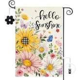 Spring Summer Garden Flag Double Sided 12.5 X 18 Inch Burlap With Clip And Stopper,Hello Sunshine Sunflowers Daisy Flag Seasonal Farmhouse Yard Lawn Outside Outdoor Decoration