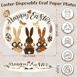 50 Pcs Easter Oval Paper Plates, 12.2 X10.2 Inch Heavy Duty Disposable Plates, Brown Tone Bunny Egg Design Easter Decorations Platters, Spring Tableware for Family Gathering Holiday Party Supplies