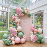 Spring Balloon Arch Kit Baby In Bloom Baby Shower Decorations With Pastel Sage Green Pink Balloon Garland With Huge Flower Mylar Balloons For Boho Baby Girl Birthday Mother'S Day Floral Decor Supplies