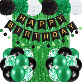Birthday Decorations For Men, Green And Black Party Decorations For Boys, Happy Birthday Banner, Green Fringe Curtain, Pom Poms, Heart Star Foil Balloons Birthday Party Supplies For Him