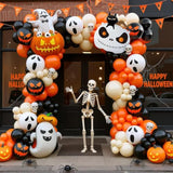 152pcs Halloween Balloon Garland Kit with Orange, Ivory, Black Balloons & Pumpkin Ghost Cat Foils