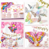 Butterfly Birthday Decoration, Pink Butterfly Party Decors With Butterfly Balloons, Happy Birthday Banner, 3D Stickers, Tablecloth, Party Decor For Girls