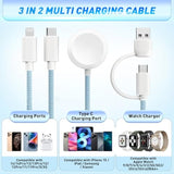 Charging Usb C Watch Phone Charger 3 In 2 Cable, Compatible With Apple Watch Ultra Se Series 1-8, Universal Travel Multi Devices All In One Cord, 4Ft/1.2M-Blue