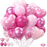 Hot Pink Balloons, 60Pcs Metallic Pink Magenta Balloons With Macaron Heart Latex Balloon Confetti Balloon For Girls Women Princess Valentine'S Day Birthday Baby Shower Engagement Party Wedding Decor