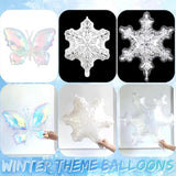 Winter Wonderland Balloon Arch Kit,110Pcs Double-Stuffed Ice Blue Silver Pearl White Balloon Garland With Snowflake,Iridescent Butterfly Foil Balloons For Frozen Princess Birthday Christmas Decoration