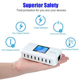 60W 8-Port Usb Wall Charger, Multi Port Usb Charger Charging Station W/Lcd Compatible With Smart Phone, Tablet And Multiple Devices