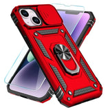 iPhone 13/14 Case with HD Screen, Slide Camera Cover, Kickstand, Red