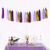 Purple-Gold Party Decoration Tassel Garland - 20Pcs Lavender White Gol