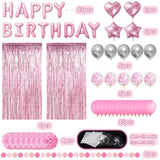 53pcs Pink Birthday Kit with Banner, Balloons, Pompoms & Fringe Curtain Decor