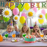 Daisy Tissue Paper Pom Poms Party Decorations White Yellow Flowers Wall Hanging 1St Birthday Bridal Baby Shower Wedding Classroom Décor 12" 8" Pack Of 10
