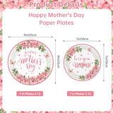 24 Pcs Happy Mother's Day Plates Set - Pink Love You Mom Paper Plate, Disposable Flowers Mothers Day Round Dinner Dessert Plates Tableware for Mother Days Party Supplies Favors Table Decorations