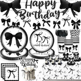 Black Bow Birthday Decorations, Bow Birthday Foil Balloons Paper Plates And Napkins, 2 Pcs Waterproof Tablecloth For Coquette Black And White Party Decor