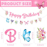 Glitter Floral Happy Birthday Banner With Butterfly And Wildflower Design, Elegant Pastel Hanging Sign Garland For Women, Girls, Birthday, Baby Shower, Spring Party Decorations