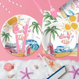 Surfs Up Birthday Plates And Napkin Party Decorations Tableware Girls - Pink Surf Party Supplies, Plate, Cup, Napkin, Fork, Summer Hawaiian Beach Wave Surfing Birthday Decorations | Serve 24