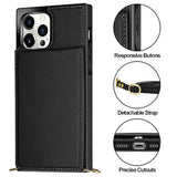 For Iphone 14 Pro Case Wallet Card Holder Leather Pu Flip Cover Folio Lanyard Crossbody Strap Women Girl Magnetic Clasp Kickstand Heavy Duty Protective Cover For Iphone 14 Pro Black