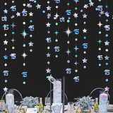 Iridescent 15Th Birthday Decorations Number 15 Circle Dot Twinkle Star Garland Metallic Hanging Streamer Banner Backdrop For Girls Boys Fifteen Year Old Birthday 15Th Anniversary Party Decor Supplies