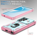 Galaxy S25 Ultra Protective Case with Slide Lens and Kickstand, Shockproof Impact Resistant Cover for Samsung Galaxy S25 Ultra (Pink Green)