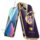 iPhone 13 Case with 2 Screen Protectors and Rotating Ring Holder Purple