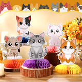 12 Pcs Cat Birthday Party Decoration Honeycomb Centerpieces Kitten Table Centerpieces Cats Table Topper 3D Double Sided Kitten Decoration For Birthday Pet Theme Party Favors Supplies
