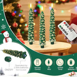 3 Pcs Christmas Tree Flameless Taper Candles Battery Operated With Remote And Timer, Real Wax Led Candles, Warm 3D Wick Flickering Lifelike Leaves, Xmas Dinner Holiday Decoration (Green,Gold)
