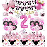 Pink Mouse 2Nd Birthday Party Supplies, Oh Twodles Girl Second Party Decorations Includes Happy Birthday Banner, Hanging Swirls, Tablecloth, Cake Cupcake Toppers, Bow Foil Balloon, Latex Balloons