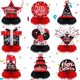 9 Pcs Red And Black Birthday Decorations Table Honeycomb Centerpieces