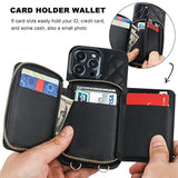 Crossbody Wallet Case For Iphone 14 Pro Max, Rfid Blocking Pu Leather Zipper Handbag Purse Flip Cover, Kickstand Folio Case With Card Slots Holder Wrist Strap Lanyard 5G 6.7 Inch (Black)