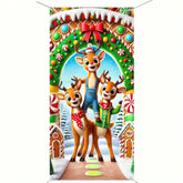 Rudolph Reindeer Merry Christmas Door Cover Banner 35 X 71 Inches Candy Snow Cute Animal Elk Door Banner Christmas Hanging Covers Elk Door Backdrop Winter Holiday Decorations Xmas Eve Party