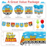 Boy Story Baby Shower Decorations, 25 Guests Includes Cardstock Plates Tableware | Tablecloth | Banner | Balloons | Cake Topper For It’S A Boy Story Baby Shower Themed Party Decorations