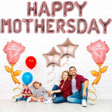Rose Gold Mothers Day Balloons Foil Happy Mother'S Day Balloons Banner Letter Star Pink Rose Balloon For Mother'S Day Party Decoration Mama Birthday Supplies Mom Arch Kits Party Balloon Sets-19 Pcs