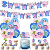 Cartoon Blue Birthday Decorations Luau Set with Banners Balloons Cupcake Cake Toppers