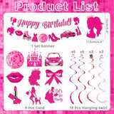 Hot Pink Birthday Party Decorations, Pink Princess Birthday Hanging Decorations, Princess Happy B-Day Banner Decor For Girls Doll Theme Party Cowgirl B-Day Decor