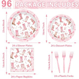96Pcs Coquette Bow Cowgirl Happy Birthday Party Supplies Western Cowgirl Plates And Napkins Disposable Pink Bowknot Rodeo Tableware Bachelorette For Kids Set Decorations Favors Baby Shower Serve 24