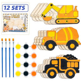 Pre-Packaged Construction Party Favors. 12 Sets Of Wooden Truck Painting Kit-Includes Paints, Brush, Wooden Truck And Personalized Card. Perfect Birthday Party Favors And Loot Bags