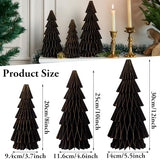 3PCS Paper Christmas Tree, Christmas Honeycomb Centerpiece, Honeycomb Paper Tree, 8 & 10 & 12 Inch with Black Gold Glitter Edge, Christmas Table Decor for Xmas Home
