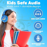 Booma Beats Wired Headphones for Kids, 3.5mm Plug, Fun Characters and Colors, Volume Controls, Great for School (Blue)
