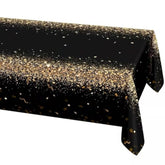 Fabric Champagne Gold Tablecloth - 9Ft X 5Ft (274Cm X 150Cm) - Black Gold Party Decoration - Graduation, Birthday, Anniversary, Promotion, New Year Eve Nye - Machine Washable - Reusable