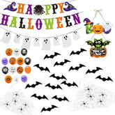 100+ Pcs Halloween Decorations Kit with Banner Bats Spider Web Balloons Props