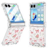 Designed For Samsung Galaxy Z Flip 7 Case Clear With Hinge Protection & Bowknot Pattern Shockproof Protective Phone Case Cover For Women Girls