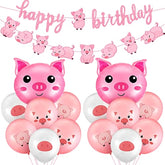 Pig Party Decoration Set: Balloons & Banner - Farm Theme Birthday