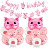 Pig Party Decoration Set: Balloons & Banner - Farm Theme Birthday